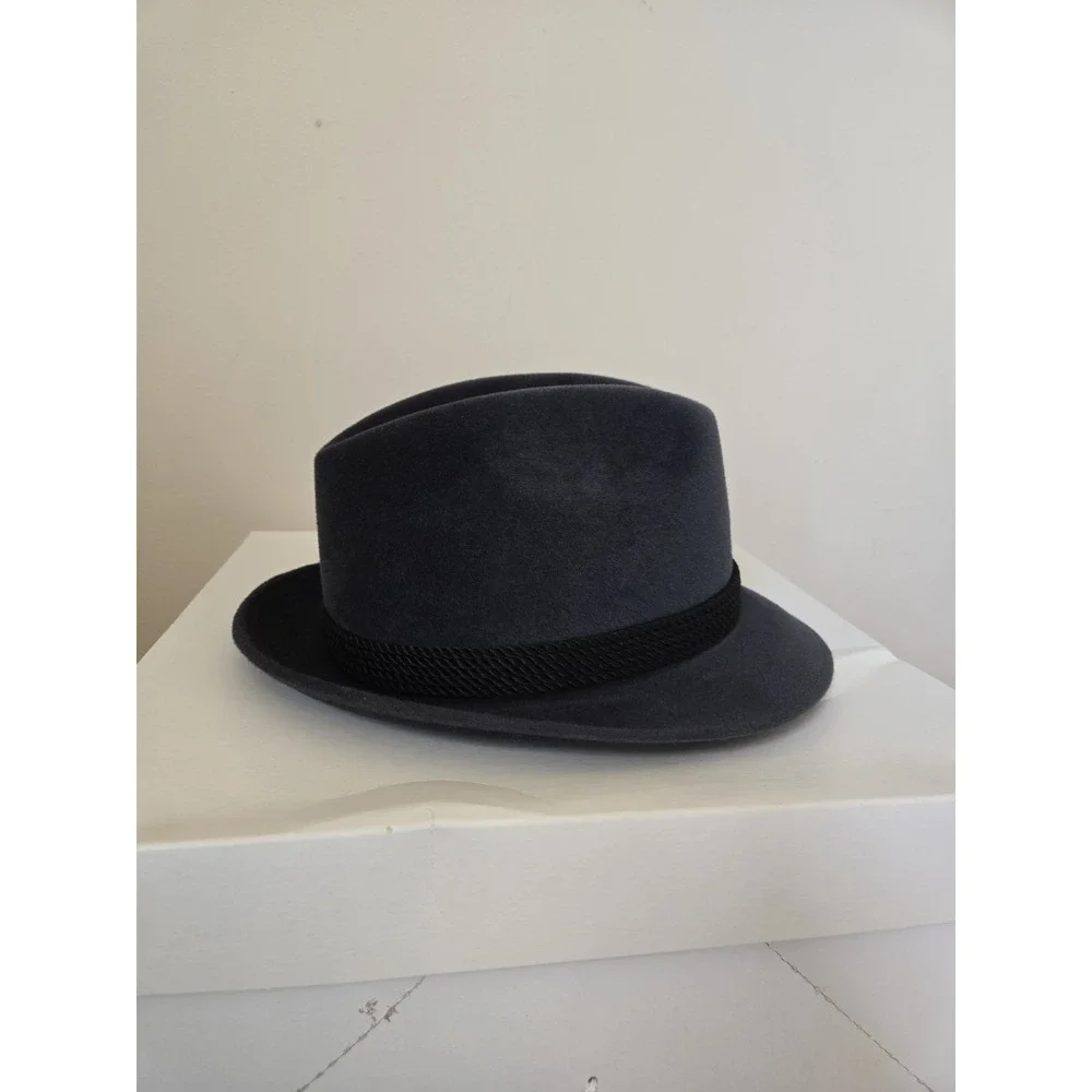 Vintage Hippodrome Hatters Mens Fedora 7 1/8 Gray Velour Fur Pinched Crown Hat